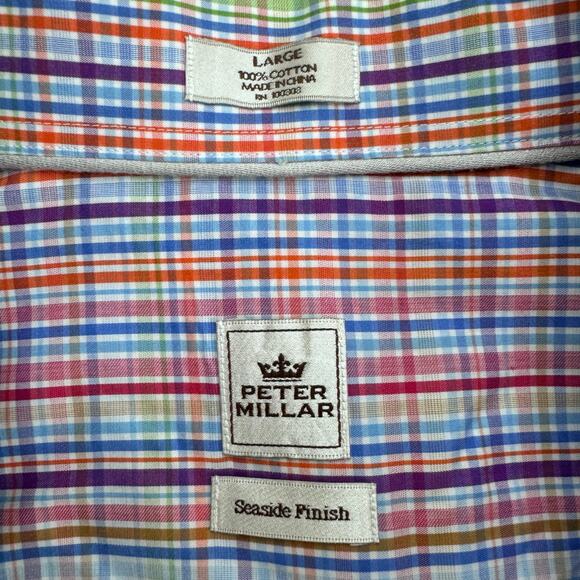 Peter Millar Multicolor Plaid Seaside Finish Button Up Shirt Men's Large‎ Casual - Picture 4 of 8